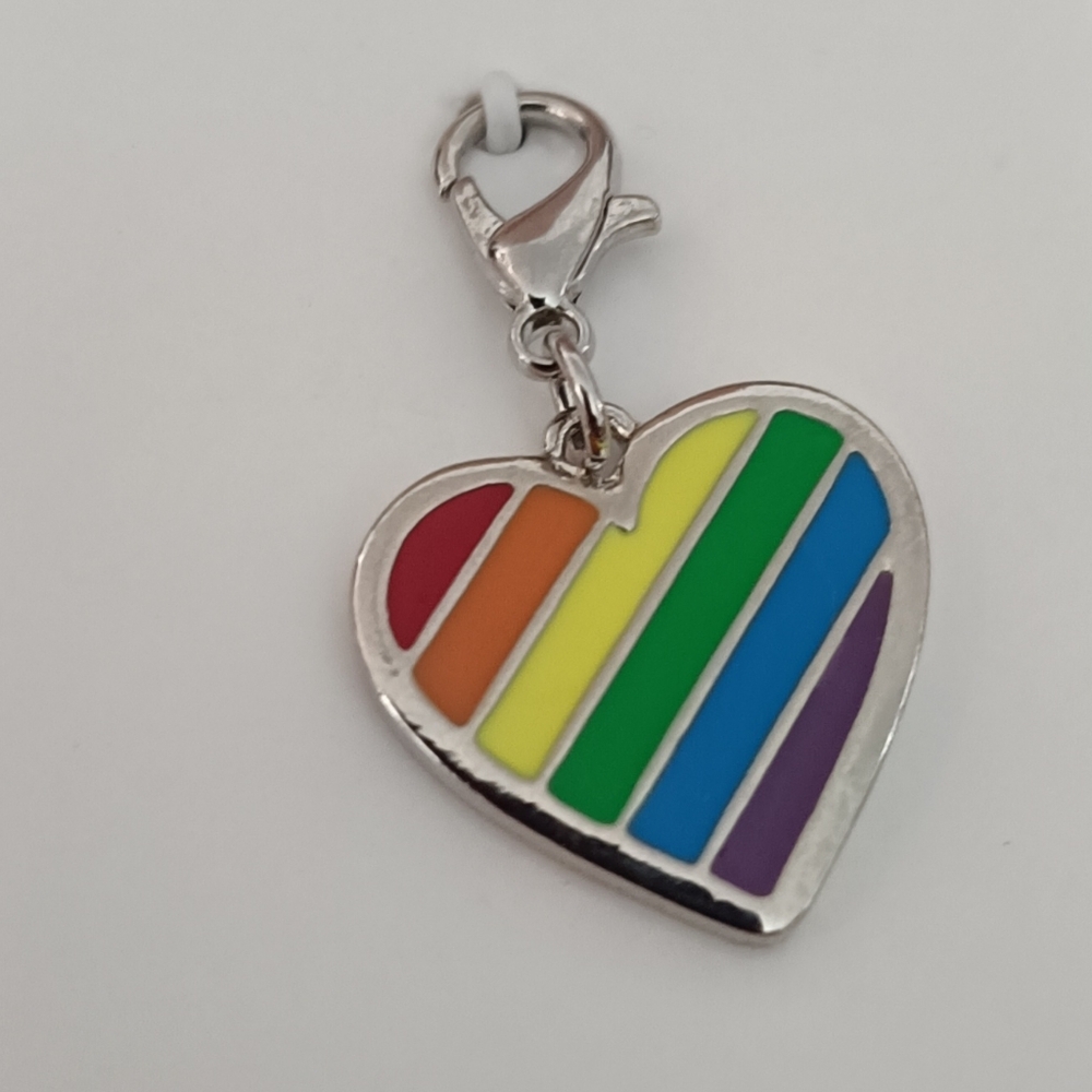 🟣Rainbow Silver Tone Heart Charm Necklace